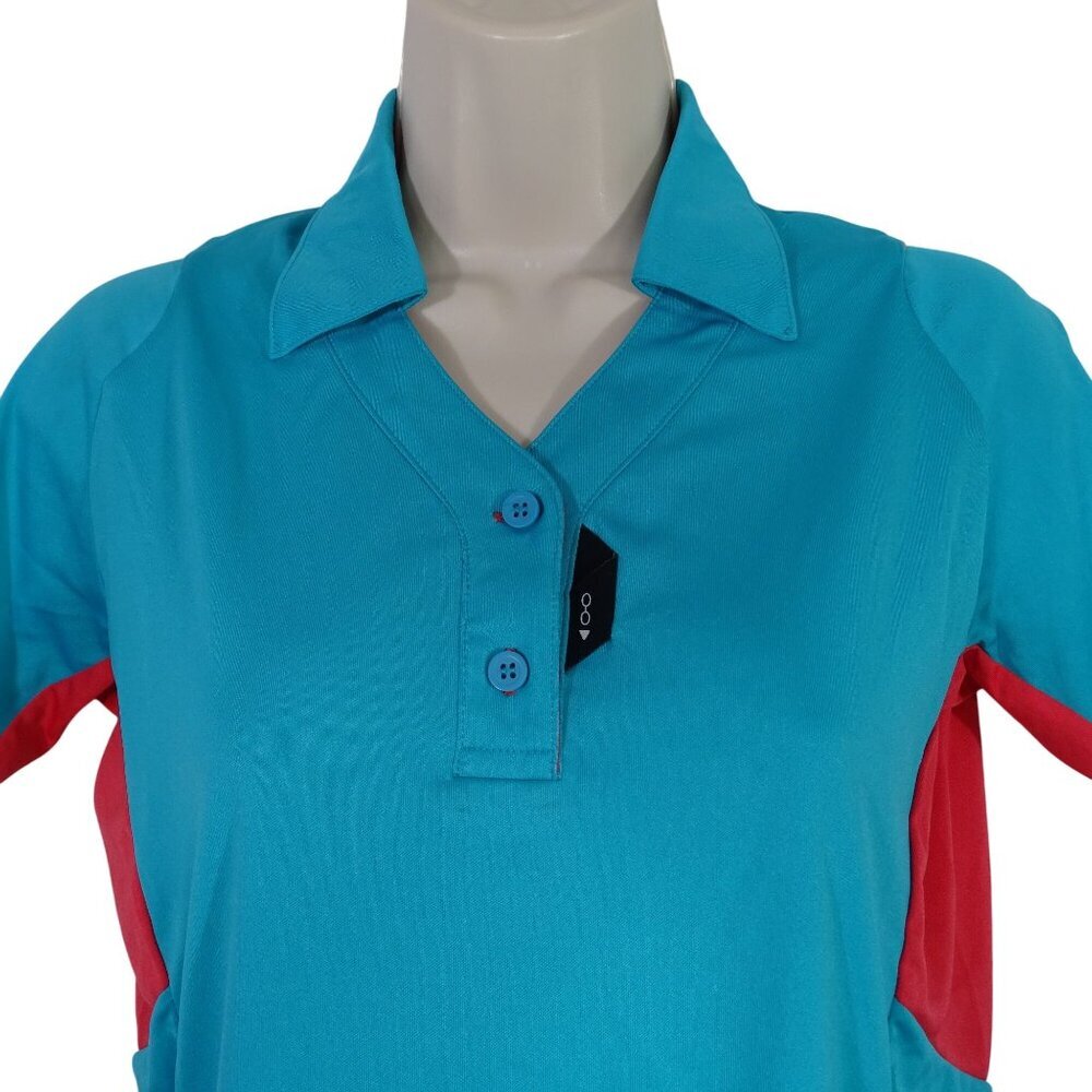 Shimano Cycling Polo Shirt Blue-Green Red Women Size S Polyester Short Sleeve - Picture 2 of 9